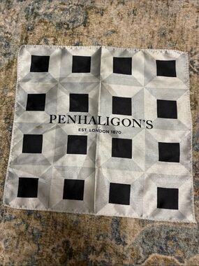 Penhaligon's Geometric Silk Accent Pocket Square in Black and Silver